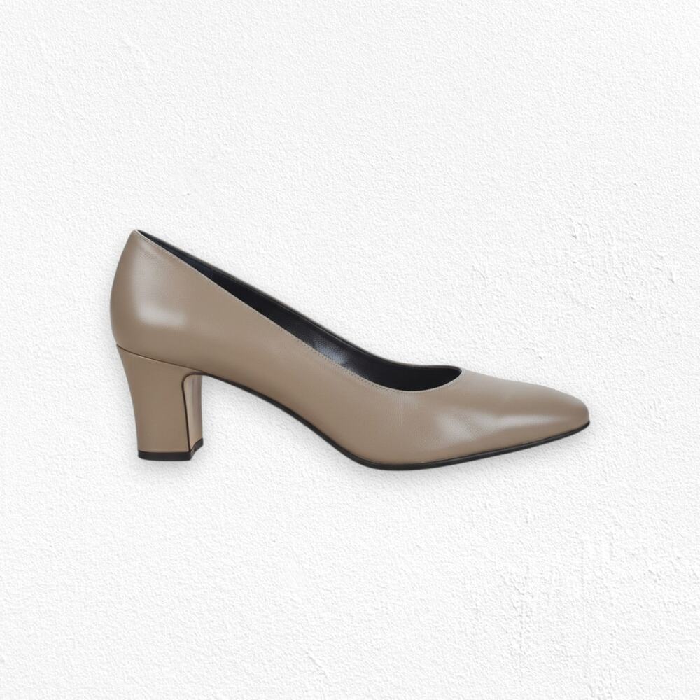 Vintage 80s Sesto Meucci Pandora Taupe Leather Square Toe Pumps 9.5C Box